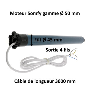 Moteur Somfy ILMO 50 WT TH 6/17 tête étroite